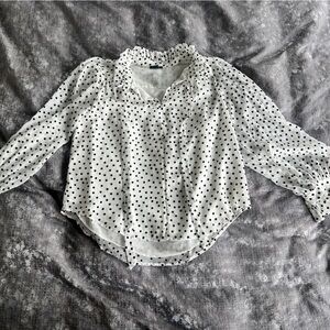 Ann Taylor - gently worn - white blouse with black velvet polka dots - size S
